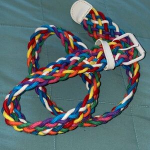 Vintage 80s Multicolor Rainbow Woven Braided Cotton Belt Women's 37”